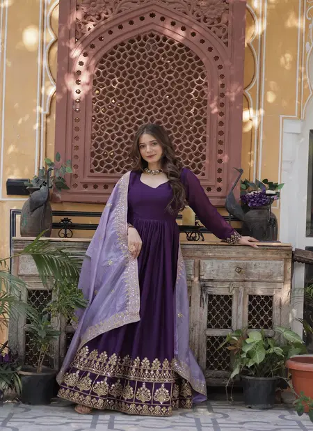 KA 1143 Georgette With Embroidery Work Gown With Dupatta Bulk Orders In India